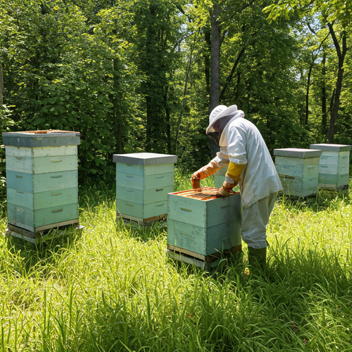 Beekeepers collecting raw honey from hives
